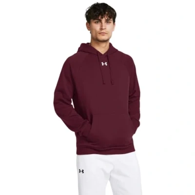 Image of Under Armour Men&#039;s Rival Fleece Hoodie Sweatshirt, (609) Maroon/White, L