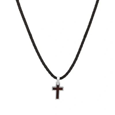 Image of s.Oliver chain with pendant stainless steel wood boys children necklace, 40+3 cm, silver, cross, Comes in jewelry gift box, 2018841
