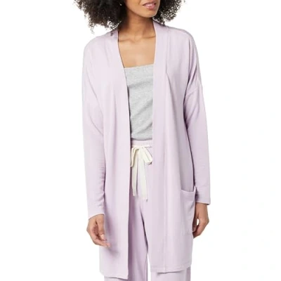 Image of Amazon Essentials Women&#039;s Relaxed Fit Lightweight Lounge Terry Open Front Cardigan, Lavender, XS