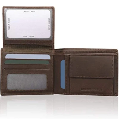 Image of KORUMA Mens Premium Genuine Leather Bifold Wallet Smart Credit Card Blocker and Coin Pocket with RFID Brown 3 in 1