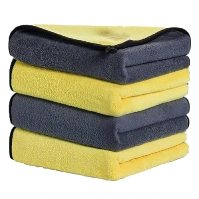 Image of HOMESHOPA Microfibre Car Cleaning Cloths, 4 Pcs Double Sided Auto Drying Towel, Lint Free Super Absorbent, Household &amp; Washing, Drying, Polishing, Detailing, 600GSM, 38 x 42cm