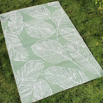 Image of Fusion Green Outdoor (120 x 170cm) Sage Botanical Leaf Print Picnic Beach Blanket Tropical Palm Tree Balcony/Patio Rug/Mat Matteo Collection, 100% Polypropylene