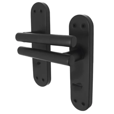 Image of EAI Black Bathroom Door Handles 1 Pair of Matt Internal Lever T Bar on Backplate Oliena Range