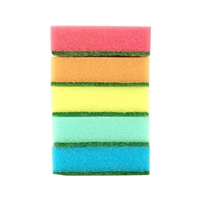 Image of D.RECT Dishwashing Sponge 5x Dual Sided Dish Washing &amp; Cleaning Scrub Kitchen 100x75x30mm Sponges Up Remove Grease Burnt on Food, Multicoloured