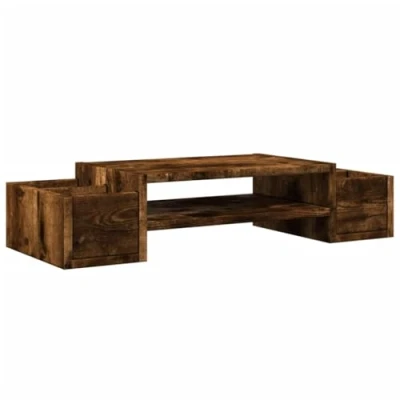 Image of vidaXL Monitor Stand Riser Smoked Oak With 4 Storage Slots Engineered Wood 70x27x15 cm 30 kg Load Capacity