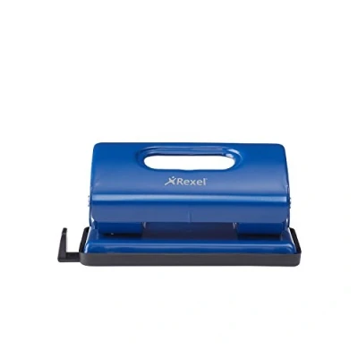 Image of Rexel Value 210 2 Hole Punch, 10 Sheet Capacity, Adjustable Guide Bar, Metal, Blue, 2100758
