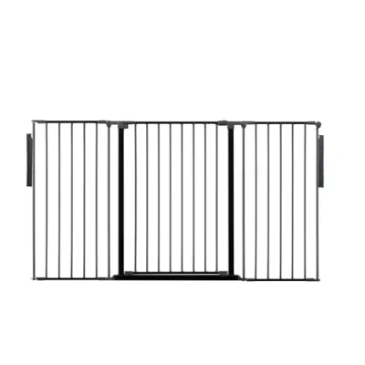 Image of Safetots Premium Extra Tall Room Divider, up to 174cm Wide, Black, 105cm Tall, Multi Panel Flexible Barrier, Divider with Door for Baby and Toddler, Easy Installation