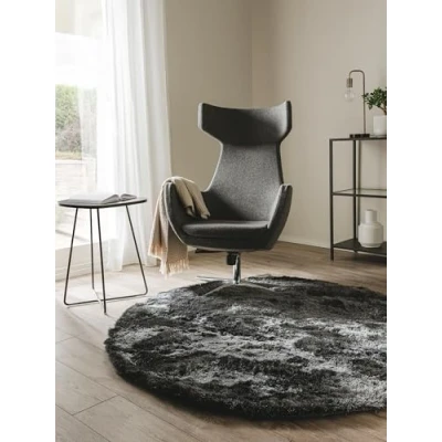 Image of benuta Whisper High Pile Rug, Anthracite, Round, Diameter 80 cm, Cuddly Soft Rug for Bedroom and Living Room, Easy Care, Suitable Underfloor Heating