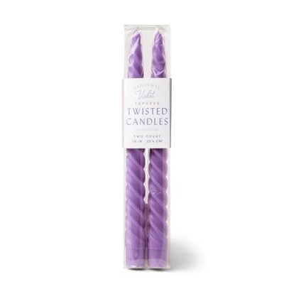 Image of Paddywax Taper Candles Colorful Twisted Tapers Unscented Dinner Candle Set, 2 Pack, Purple