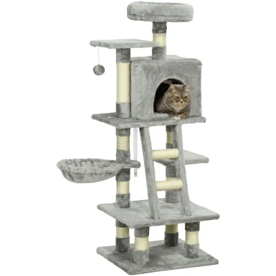 Image of PawHut 132cm Multi Activity Cat Tree with House Bed Ladder Scratch Post Grey D30 268V01LG