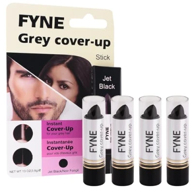 Image of FYNE Root Touch Up Cover Stick Pack of 4 Instant Jet BlackGrey Hair Magic Retouch Temporary Colour for Men &amp; Women