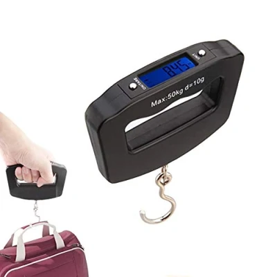 Image of Mengshen Mini Portable Luggage Scale Digital Electronic Weighting Steelyard 110lb /50kg with Fishing Hanging Hook Tare Function Backlit LCD Display for Home Farm Factory Hunting Outdoor