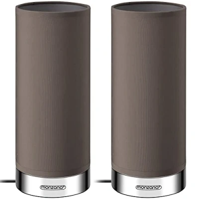 Image of Monzana® Set of 2 LED Table Lamps w/Fabric Shades Dimmable 15 Watts 3 Brightness Levels Bulbs IP20 Protection Reading Light, Bedside Lamp, Desk Lamp Taupe &amp; Chrome