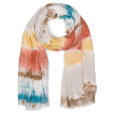 Image of styleBREAKER Ladies Scarf with colourful batik stripe pattern and short fringes, light scarf, stole 01016216, Colour:Rust Yellow Brown