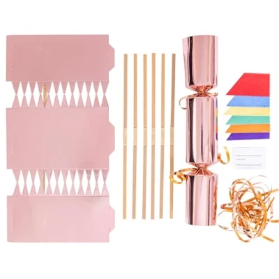 Image of evelay Pack 6 Make Your Own Christmas Crackers Kit Foil DIY Fill Snaps Hats &amp; Jokes (Rose)