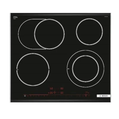 Image of Bosch 8 Series pkn675dp1d Integrated Ceramic Black, Stainless Steel Hob Plate (Built in, Ceramic, Glass and Steel, Touch, Top Front)