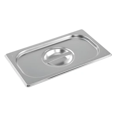Image of Vogue K972 Stainless Steel Lid With Centre Handle For 1/4 Gastronorm Pan, Silver