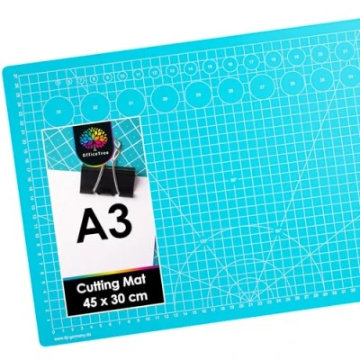 Image of OfficeTree Craft Cutting Mat A3 Self Healing Blue Board 45 x 30 cm Double Sided Grid PVC 3 Layers Quilting for Sewing, Crafting, Modelling, Scrapbooking