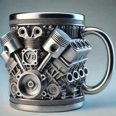 Image of Car Engine Ceramic Coffee Mug, V6/V8 Mugs, Personalized Mugs with Handles,Large Water Cup for Coffee, Tea, Hot Cocoa, Milk, Microwave and Dishwasher Safe V8