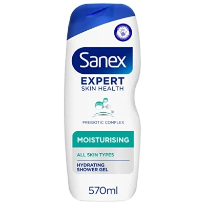 Image of Sanex Expert Skin Health Moisturising Shower gel 570ml, body wash for men &amp; women, gently cleanses, hydrates softens skin, 12h hydration, advanced prebiotic complex formula, vegan