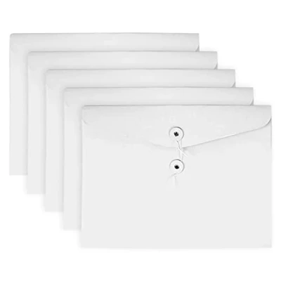 Image of VANRA Kraft String Envelope File Folder Project Pockets Jacket Document Organizer Flat No Expansion A4 Letter Size (White, Pack of 5)