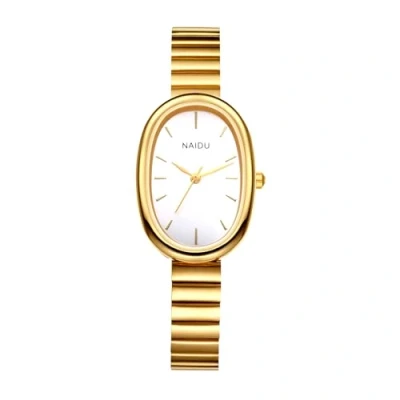 Image of JewelryWe Women Oval Quartz Watch: Petit Ladies Gold Analogue Display Expandable Stainless Steel Elegant Elastic Bnad Bracelet Wristwatch