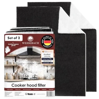 Image of Weidebach 2 x Combination Filters for Cooker Hood with Activated Carbon &amp; Grease Filter, 57 47 cm [Can Be Cut To Size] Approx. 1.7 Thick Filter Extractor