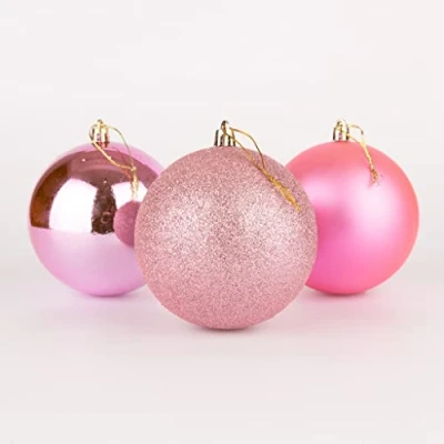 Image of 10cm/6Pcs Christmas Baubles Shatterproof Pink, Tree Decorations Ball Ornaments Balls Xmas Hanging Holiday Decor Shiny,Matte,Glitter