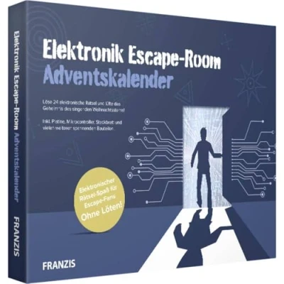 Image of FRANZIS 67154 Elektronik Escape Room Advent Calendar, 24 Days of Electronic Puzzle Fun, No Soldering, Includes 40 Page Companion Book