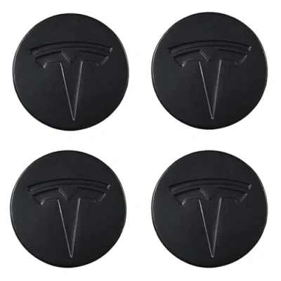 Image of SANSHAOS Car Center Hub Caps Sticker Wheel Centre Badge Logo Cap Trims for Tesla Model 3 Y 56mm, Set Of 4,Black