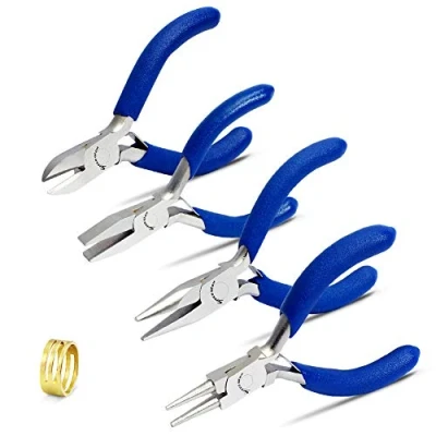 Image of SPEEDWOX 3 Inches Jewelry Pliers Set Professional Beading Tools 4 Pcs Mini Chain Nose Round Flat Fine Diagonal Micro Precision Craft Repair Kit Small Size
