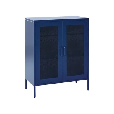 Image of Modern Industrial Steel Office Sideboard 2 Doors Shelves Navy Blue Wakatipu