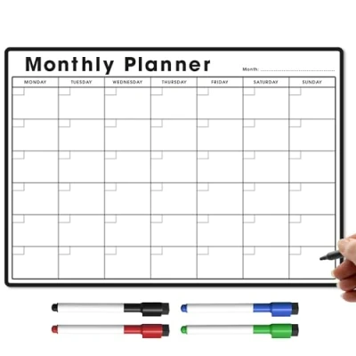 Image of TMS A3 Monthly Planner Whiteboard Magnetic Fridge Calendar for Meal Prep, Work or Family Planning Made in the UK (A3, White)