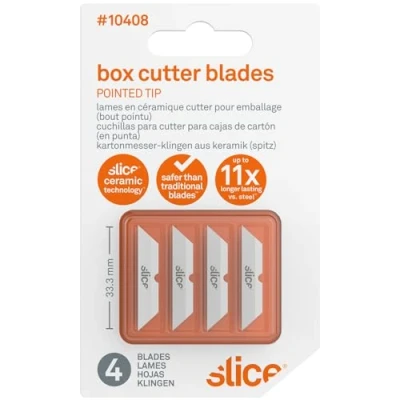 Image of Slice 10408 Replacement Ceramic Blades (Pointed Tip) Pack of 4 Finger Friendly, Dual Sided Safety Last Up to 11X Longer Than Traditional