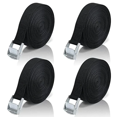 Image of Tie Down Straps with Ratchet Pack of 4 10 m Strap Bicycle Carrier Black Fastening Lashing Clamping Lock, Pannier Rack for Car, Bicycle, Sack Truck,