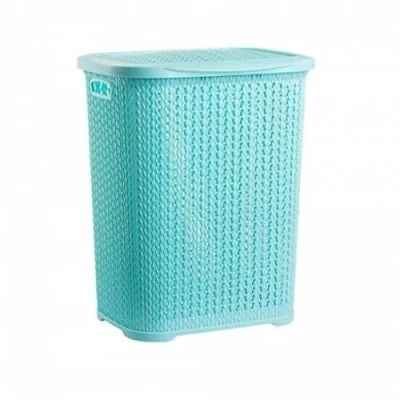 Image of Plastic Laundry Basket Clothes Washing Bin Storage Knitted Hamper Organiser (Blue, Tall)