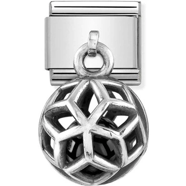 Image of Nomination Silver Rhombus + Black Agate Hanging Cage Charm