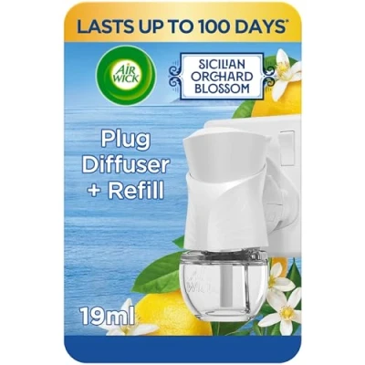 Image of Air Wick Sicilian Orchard BlossomElectrical Plug in Kit Gadget and Refill 1 x 19ml Lasts Up to 100 days Infused with Natural Essential Oils