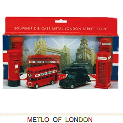 Image of Elgate London Souvenir / Collectable Die Cast 8 9cm length Model Set Containing Bus, Taxi, Telephone Box and Post
