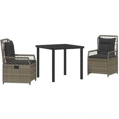 Image of vidaXL 3 Piece Garden Dining Set Grey Poly Rattan