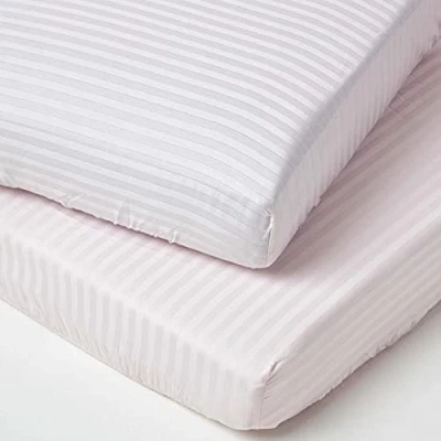 Image of HOMESCAPES Pink Cot Bed Fitted Sheets 70 x 140 cm 2 Pack 100% Egyptian Cotton Percale Soft Hypoallergenic Toddler Sheet Fully Elasticated Skirt Breathable Easy Care 330 TC 500 Thread Count Equiv