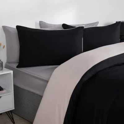 Image of Brentfords Superking Duvet Covers Reversible, Bedding Set Cover with Pillowcases Microfibre Super King Bedroom Decor Luxury Soft Quilt Covers, Natural/Black