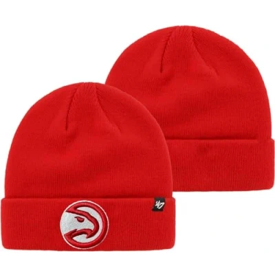 Image of 47 NBA Unisex Adult Primary Logo Cuffed Knit Team Color Beanie Hat Cold Weather Hat, One Size, Atlanta Hawks Red, size