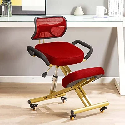 Image of MYEBP Ergonomic Kneeling Chair Stool With Back Support High Adjustable Roller For Home And Office, Improve Your Posture An Angled Seat Thick Comfortable Cushions