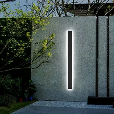 Image of VOMI Outdoor Wall Lights LED Black Long Strip IP65 Waterproof Cold White 6000K Lamp Sconce Indoor/Outside Modern Up Down Lighting for Living Room Bedroom Hallway Corridor Stairs Garden,60cm