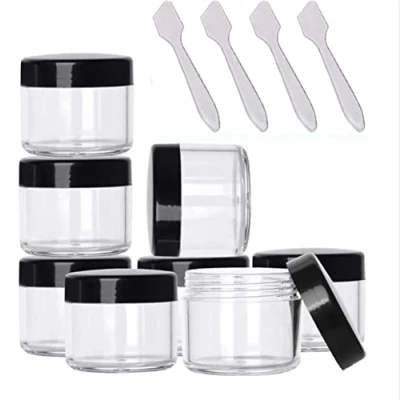 Image of 20pcs 20ml Empty Sample Pots Makeup with Lids Travel Cosmetic Jar Plastic Containers Black Screw and 4pcs Spatulas