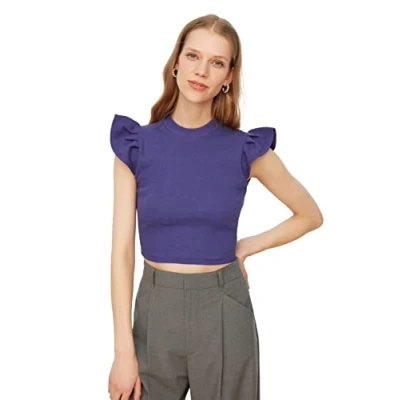 Image of Trendyol Women Fitted Basic Standing Collar Knit Blouse Purple