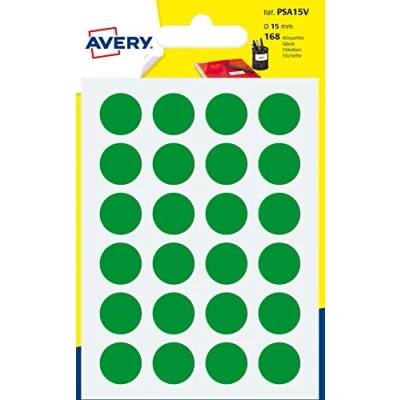 Image of Avery 168 Green Circle Stickers, 15mm Diameter, Small Round Dot Adhesive Labels