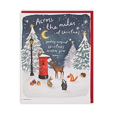 Image of Clintons: Pull Down Animals &amp; Post Box Across The Miles Christmas Card 155 x 201,Multi Colour,1170752
