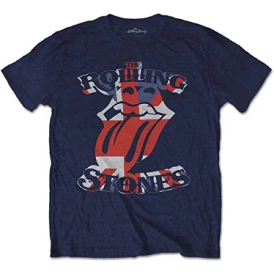 Image of The Rolling Stones Men&#039;s British Flag Tongue T Shirt, Blue (Navy Navy), X (Size:X Large)